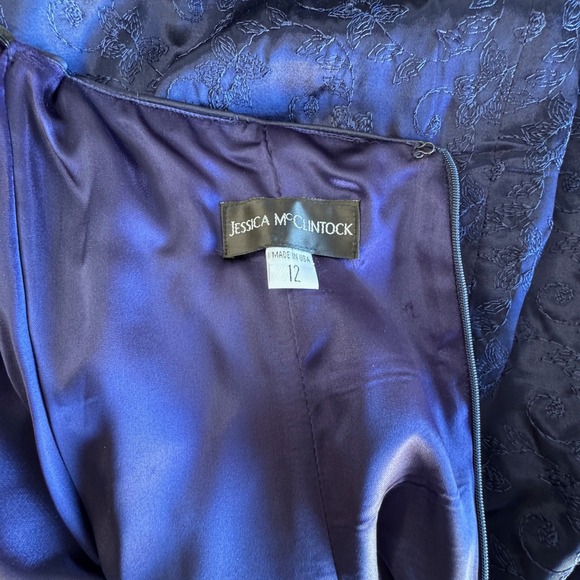 Jessica McClintock Navy Blue Floral Embroidered Strapless Evening Gown 12 - Picture 5 of 9